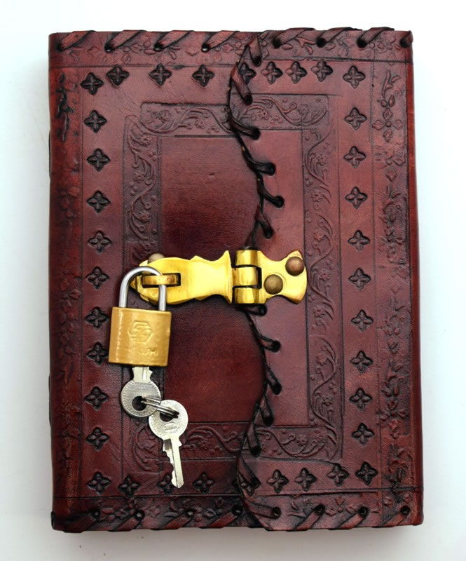Embossed and Stitched Leather Embossed Journal with Lock and Key